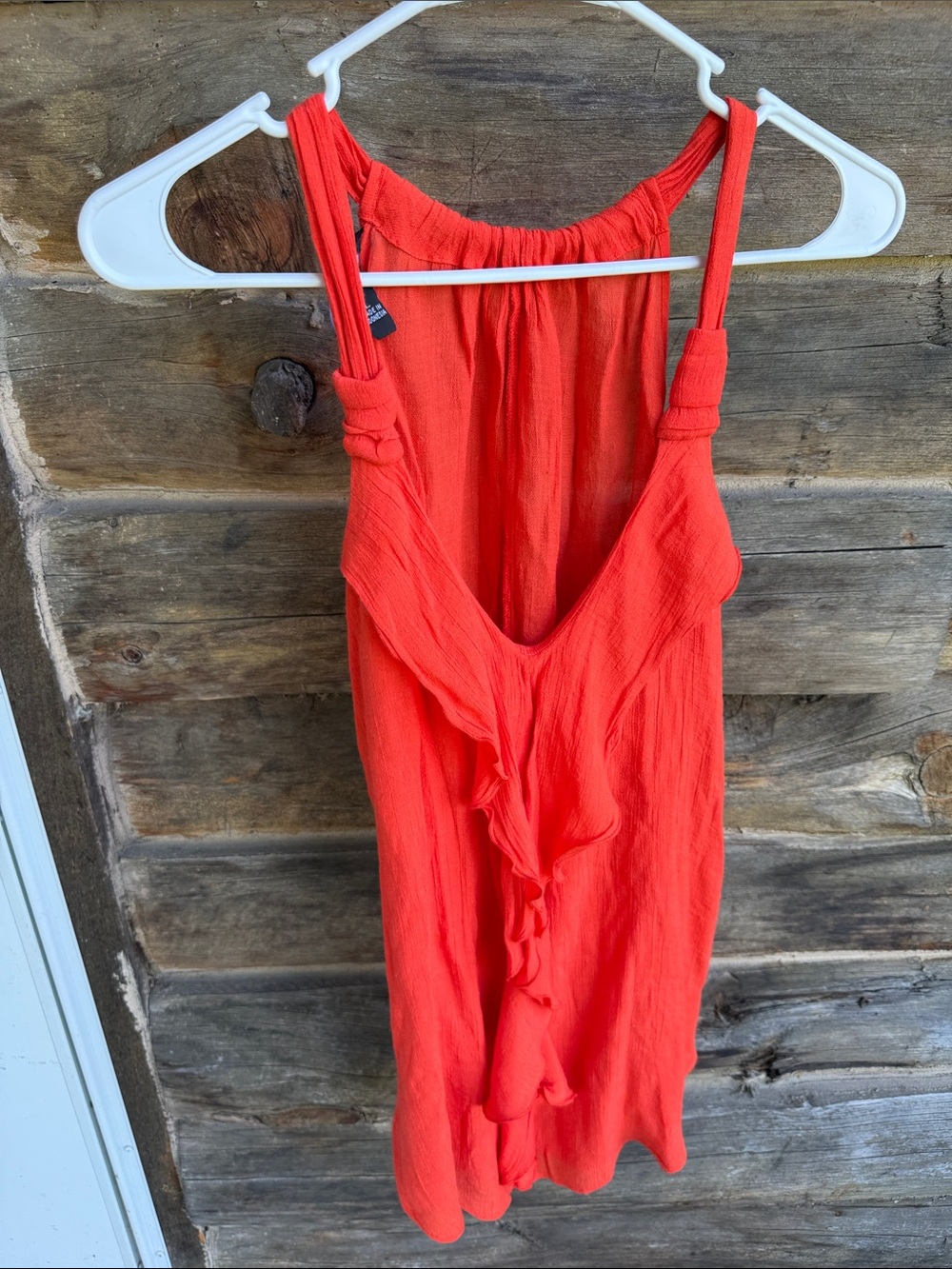 Iz Byer Bright Coral Red Ruffled Tank Top